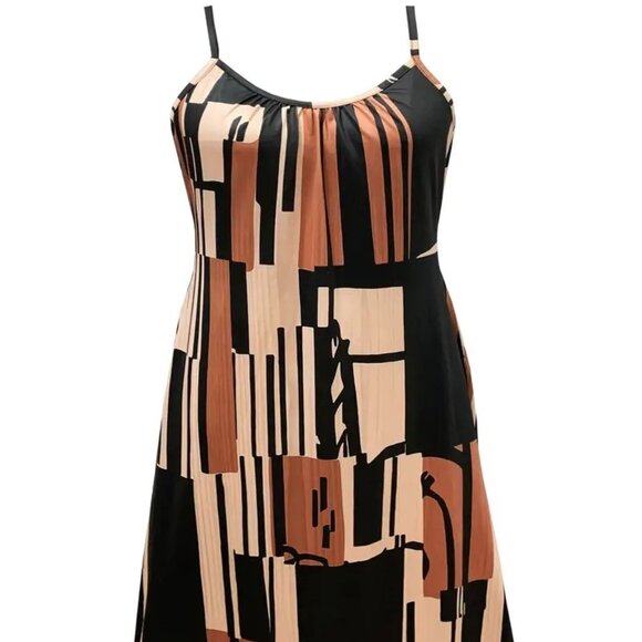 Women Plus Size Colorblock Geometric Print Summer Vacation Beach Maxi Dress 22W - Picture 3 of 12